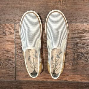 Blue/Gray & White Striped Slip On Shoes